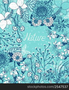 vector floral background with wild plants and flowers