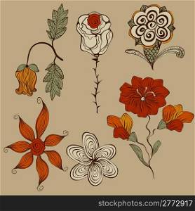 vector floral bizarre design elements, filly editable file, elements can be used separately and combined, easy to change colors