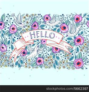 vector floral card with birds and blooming roses