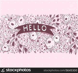 vector floral card with hand drawn blooming roses
