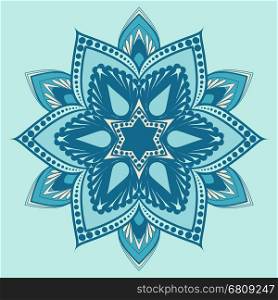 Vector floral design, colorful flower mandala on blue background