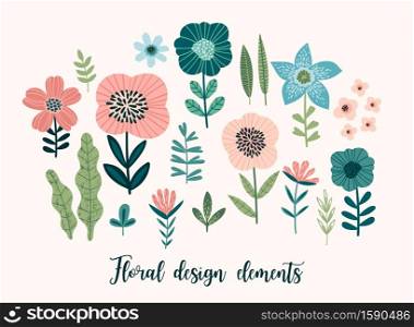 Vector floral design elements. Leaves, flowers, grass, branches berries Vector illustration. Vector floral design elements. Leaves, flowers, grass, branches, berries.