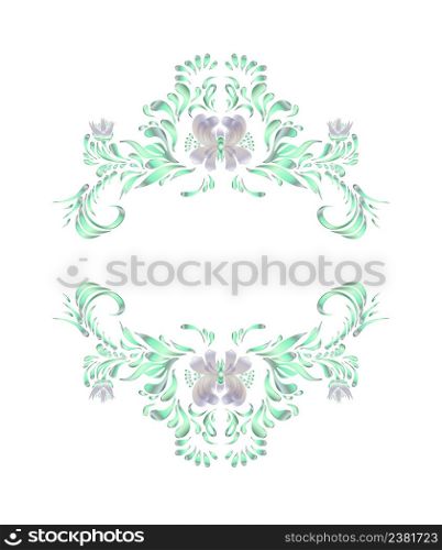 Vector floral frame. Cute retro art flowers. Floral art ornament. Ukrainian folk