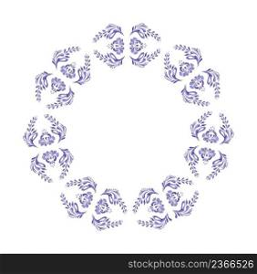 Vector floral frame. Floral wreath. Hand drawn illustration. Ukrainian blue wreath.