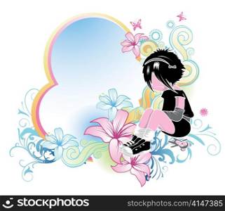 vector floral frame with emo kid