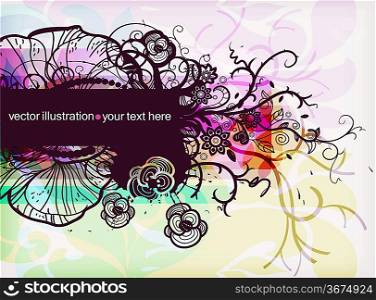 vector floral frame with fantasy flowers and plants on a colorful background. eps10