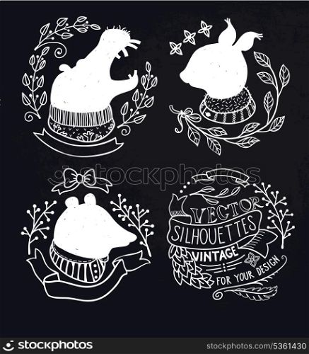 vector floral frames with silhouettes of abstract animals