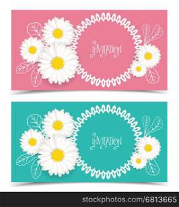 Vector floral greeting card, daisy flower invitation with place for text