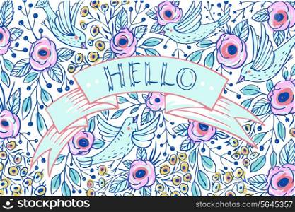 vector floral greeting card with blooming roses