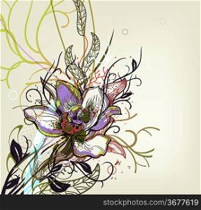 vector floral illustration of a blooming orchid and fantasy plants. eps10