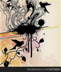 vector floral illustration of abstract plants and birds.eps10