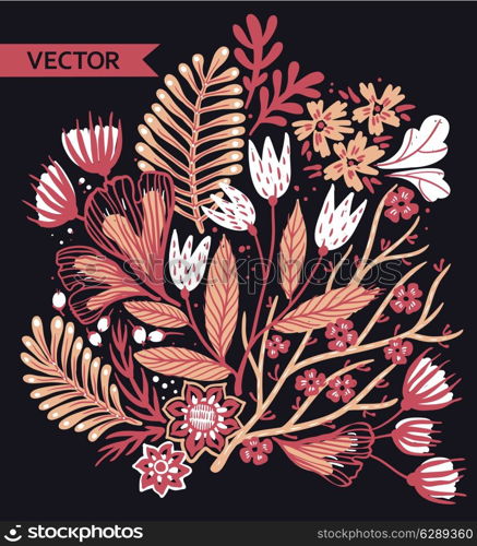 vector floral illustration of abstract plants and tulips