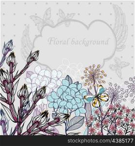 vector floral illustration of colored blooming flowers and plants