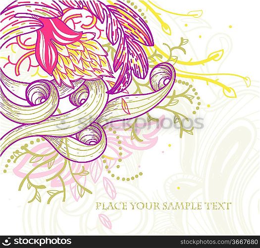 vector floral illustration of fantasy colored flowers and plants