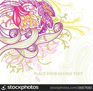 vector floral illustration of fantasy colored flowers and plants
