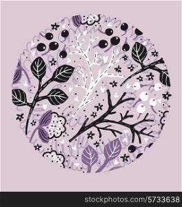vector floral illustration with abstract leaves and berries