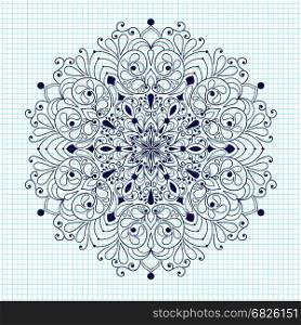 Vector Floral Mandala on School Checked Paper