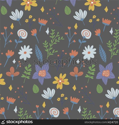 Vector floral pattern in doodle style with flowers and leaves. Gentle, spring floral background. Vector floral pattern in doodle style with flowers and leaves. Gentle, spring floral background.