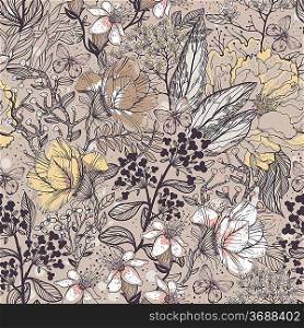 vector floral pattern with beige garden flowers