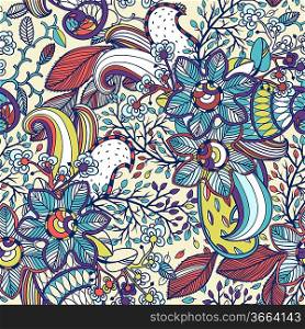 vector floral pattern with colorful fantasy flowers and plants