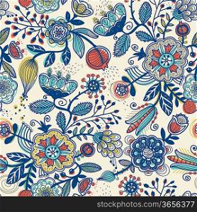 vector floral pattern with colorful fantasy plants,flowers and berries