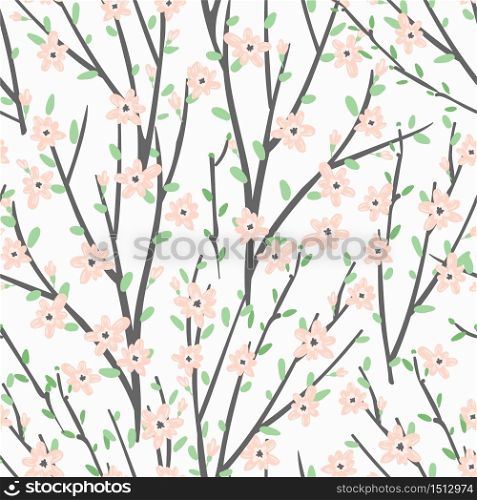 Vector floral pattern with flowers and branches. Gentle, spring floral background.. Vector floral pattern with flowers and branches.