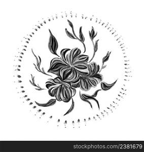 Vector floral pattern with hand drawn flowers. Black floral ornament isolated. Vector floral pattern