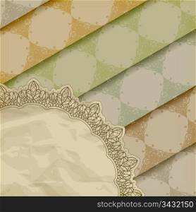vector floral patterns on crumpled paper texture, grungy texture, eps 10, gradient mesh