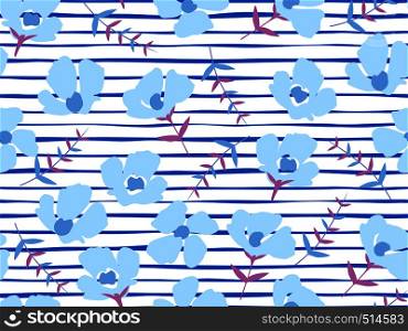 Vector floral seamless pattern. Colorful floral pattern on striped background.. Colorful floral pattern on striped background. Vector illustration