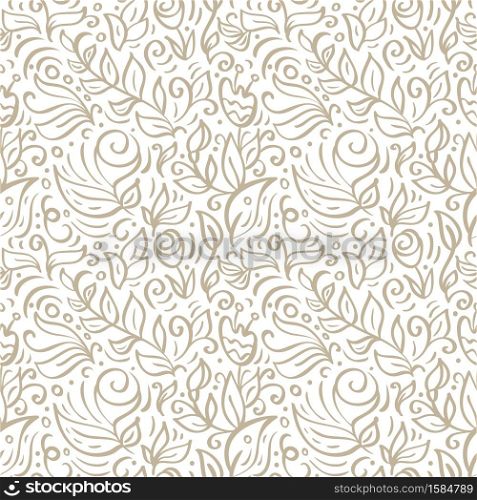 Vector floral seamless pattern. Flower and leaves theme. Summer collection. Can be used for wallpaper, website background, textile printing. Hand drawn endless illustration of flowers on light background.. Vector floral seamless pattern. Flower and leaves theme. Summer collection. Can be used for wallpaper, website background, textile printing. Hand drawn endless illustration of flowers on light background
