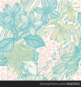 vector floral seamless pattern with a little sleeping mouse