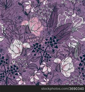 vector floral seamless pattern with a variety of garden flowers