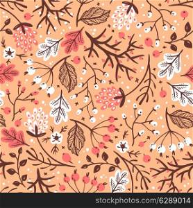 vector floral seamless pattern with abstract berries and leaves