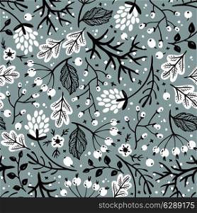 vector floral seamless pattern with abstract berries and plants