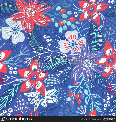 vector floral seamless pattern with abstract colorful blooms