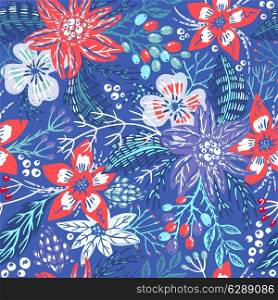 vector floral seamless pattern with abstract colorful blooms