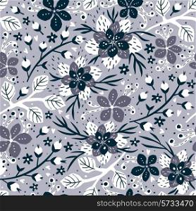 vector floral seamless pattern with abstract fantasy flowers and berries