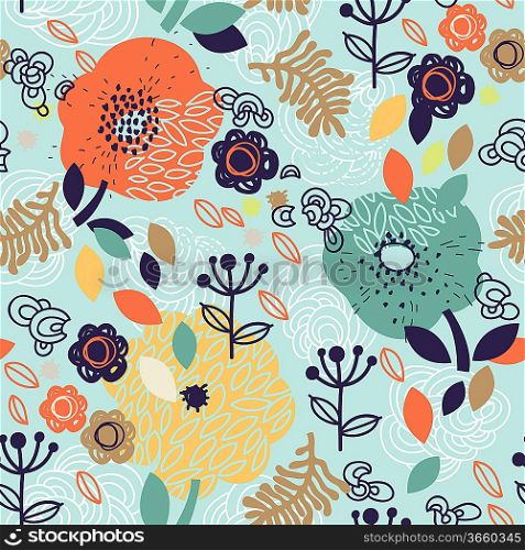 vector floral seamless pattern with abstract flowers