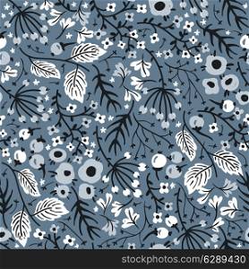 vector floral seamless pattern with abstract flowers and berries on a grey background