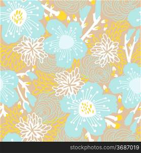 vector floral seamless pattern with abstract flowers and buds