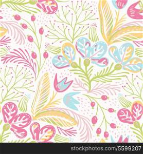 vector floral seamless pattern with abstract flowers and plants