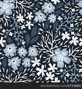 vector floral seamless pattern with abstract flowers , leaves and berries