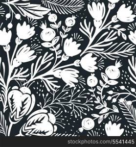 vector floral seamless pattern with abstract flowers on a black background