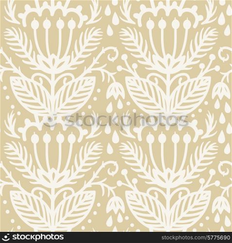 vector floral seamless pattern with abstract folk elements