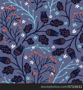 vector floral seamless pattern with abstract folk plants