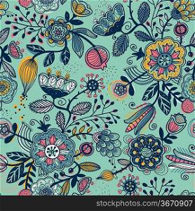 vector floral seamless pattern with abstract fruits and flowers