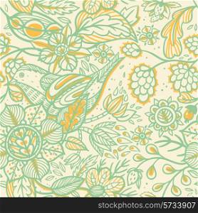 vector floral seamless pattern with abstract hand drawn birds and flowers