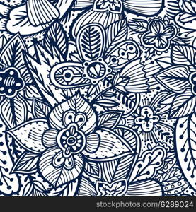 vector floral seamless pattern with abstract hand drawn flowers