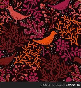 vector floral seamless pattern with abstract plants and birds