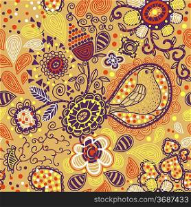 vector floral seamless pattern with abstract plants and doodles